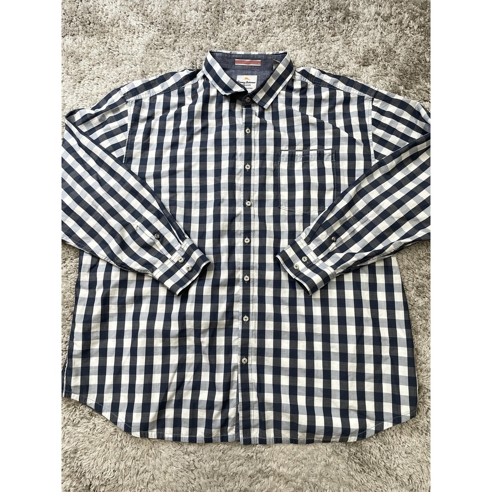 Tommy Bahama Shirt Mens 2XB Big & Tall Blue White Gingham Check Button Down - Picture 2 of 11
